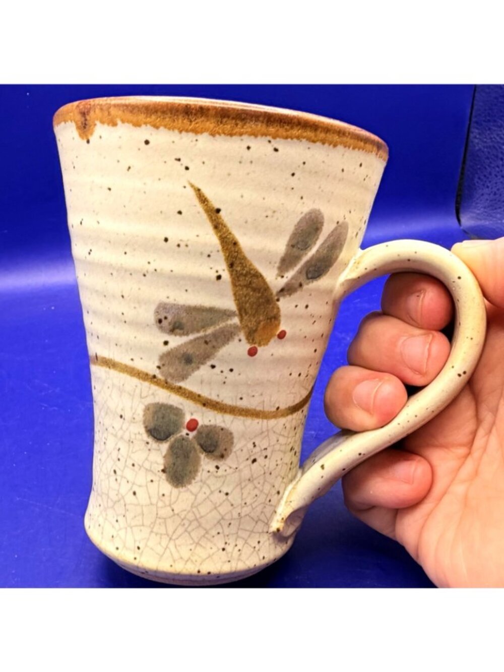 Handmade Studio Pottery Rustic Boho Dragonfly Mug Stoneware 12 oz Signed Set 2 - Picture 7 of 13